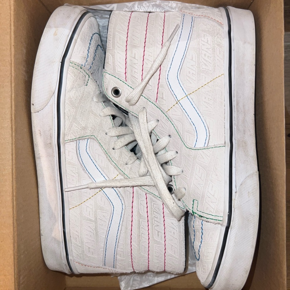 Vans White High-Tops with Colorful Accents